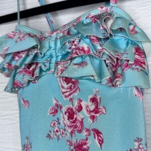 Janie‎ and Jack Floral Ruffle Swimsuit One Piece Girl's Blue Pink Size 6